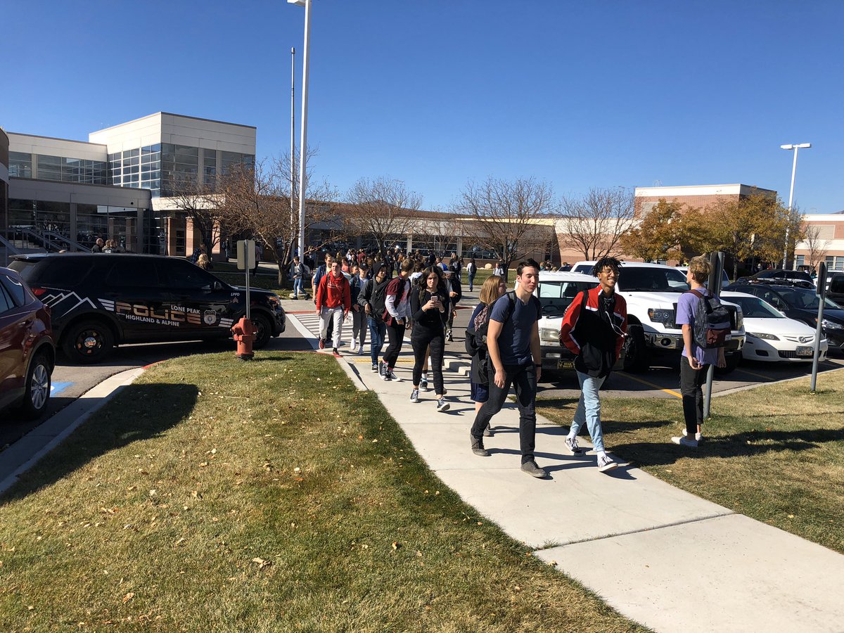 SamPenrodSTS's tweet photo. Students are being dismissed now from Lone Peak High School as of 2:20 pm. The all clear has been given and the investigation into who made the false call continues. @KSL5TV https://t.co/tQf0n2w3KD