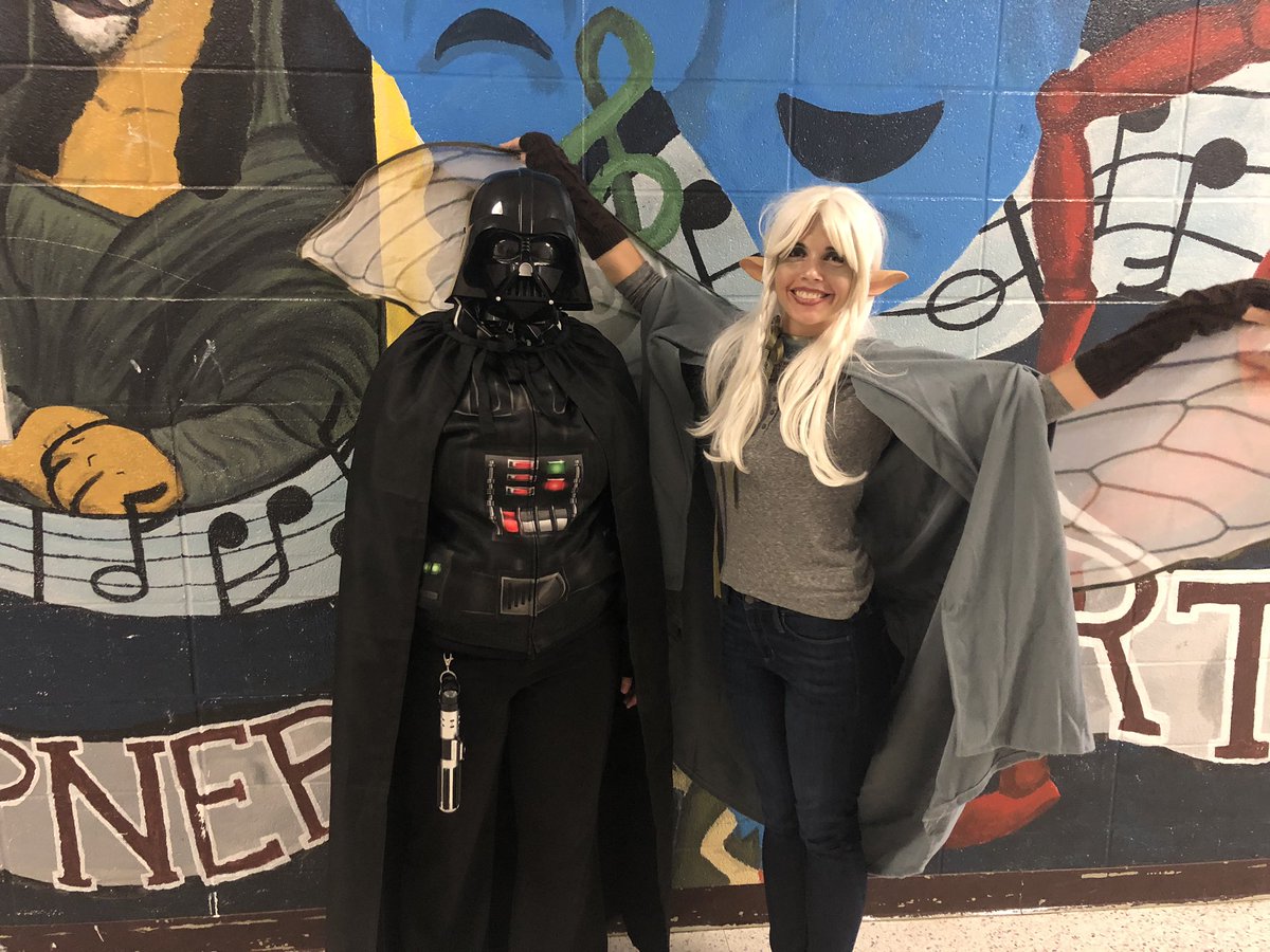 Mckee and Mendiola showing spirit for character day. @KHS_Cougars @FBISDFineArts @FortBendISD #artteachers #teacherspirit #artdepartment #highschoolart