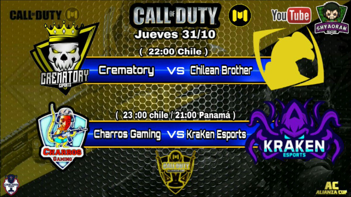 #CoDMobile #Estrenó !
🏆<a href="/AlianzaCup/">AlianzaCup</a> 🏆

🗓 Horarios GRUPO B enfrentamientos épicos para el día Jueves 31/10/

📌 Gran Choque de equipos Chilenos y el experimentado equipo de Charros intentará sorprender al gran kraken panameño📌

 📺<a href="/ShyaoranG/">Shyaoran_gamer</a> SUSCRÍBETE⬇️
youtu.be/Q04Llzc_il8