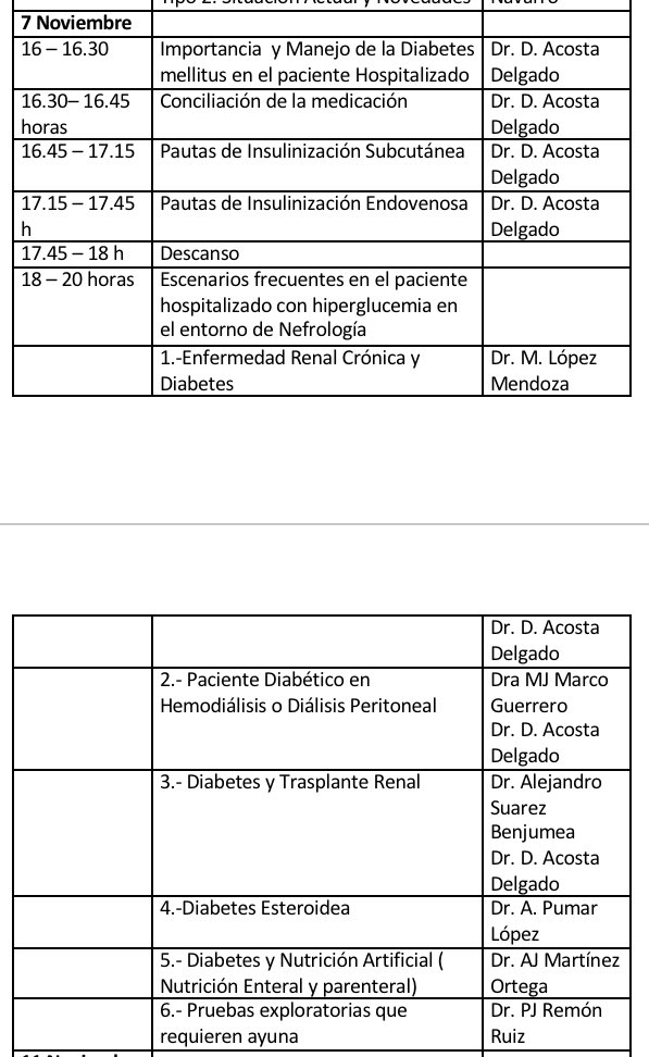 📚Curso #DisbetesHospitalaria enfermo renal 

🗓6, 7, 11 ,12 noviembre
🕞 16:00-20:00h
SALON DE ACTOS de HG

Dirigido a Enfermeras, FEAs

Coordinador <a href="/DomingoAcostaD1/">Domingo Acosta Delgado</a> 
Equipo Docente: Dra R Guerrero y Dr JL Rocha <a href="/UronefroHUVR/">@Uro-NefroHUVR</a> <a href="/HospitalUVRocio/">Hospital Universitario Virgen del Rocío</a> 
Gesforma
sspa.juntadeandalucia.es/servicioandalu…