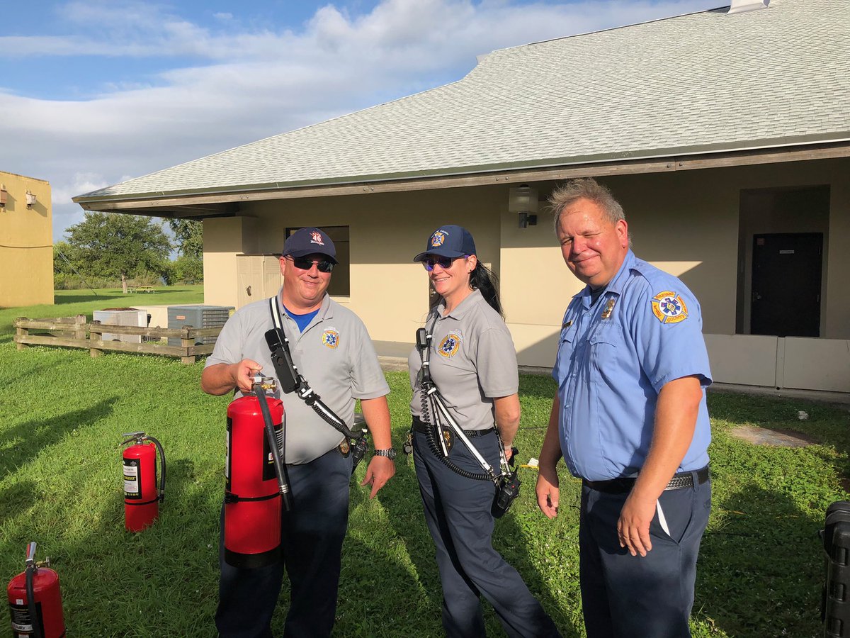 BCFRpio's tweet photo. BCFR’s Fire Prevention Bureau were at Kiwanis Island Park teaching fire extinguisher handling techniques. Thank you @mortonsalt for allowing BCFR to be a part of your annual safety day! #BCFR #BrevardsBravest #MerrittIsland #MortonSalt #Safety #PullAimSqueezeSweep https://t.co/hJ9AVJdSOq