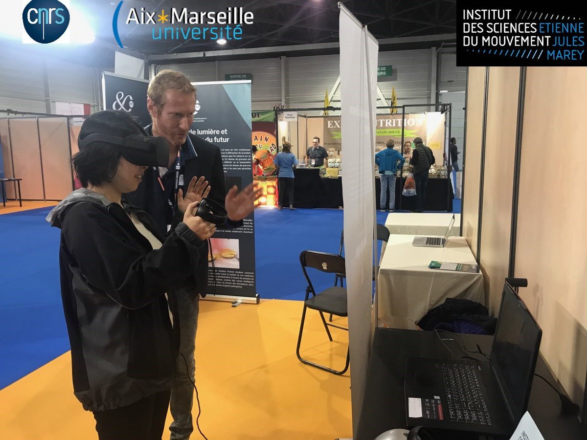 LBringoux's tweet image. Stand #80ansCNRS sur le village @MarsCassis. L&apos;@ISM_amu_cnrs à l&apos;honneur. Running Mouvement et Réalité Virtuelle. @CNRS_dr12 #CRVM