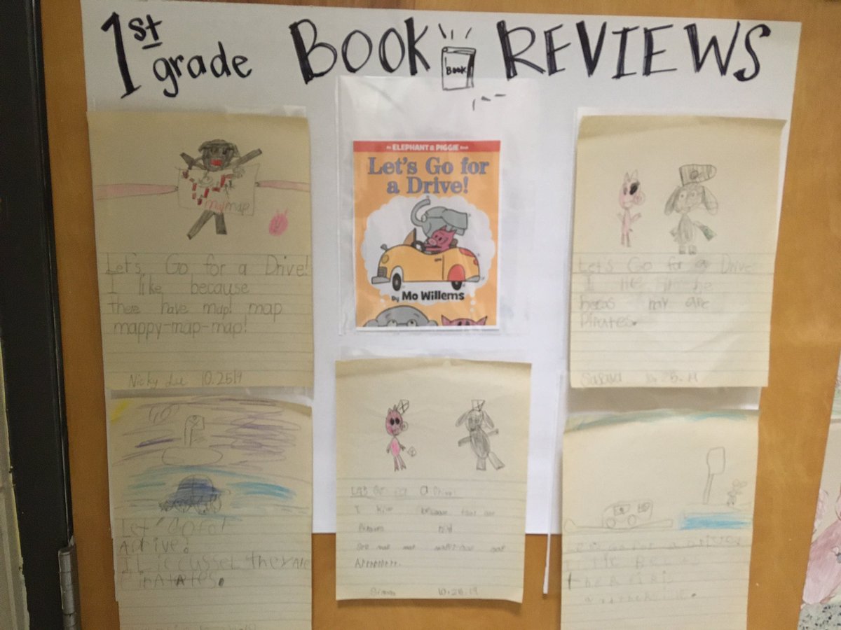 MrsCherryEL's tweet photo. THANKFUL for 1st grade book reviews! LO: Students can explain why they like a book by using sentence frames, word bank, text and by drawing. @brookhillelem #FAMEatBES #piggieandgeraldchangelives https://t.co/dkxAl01hY4