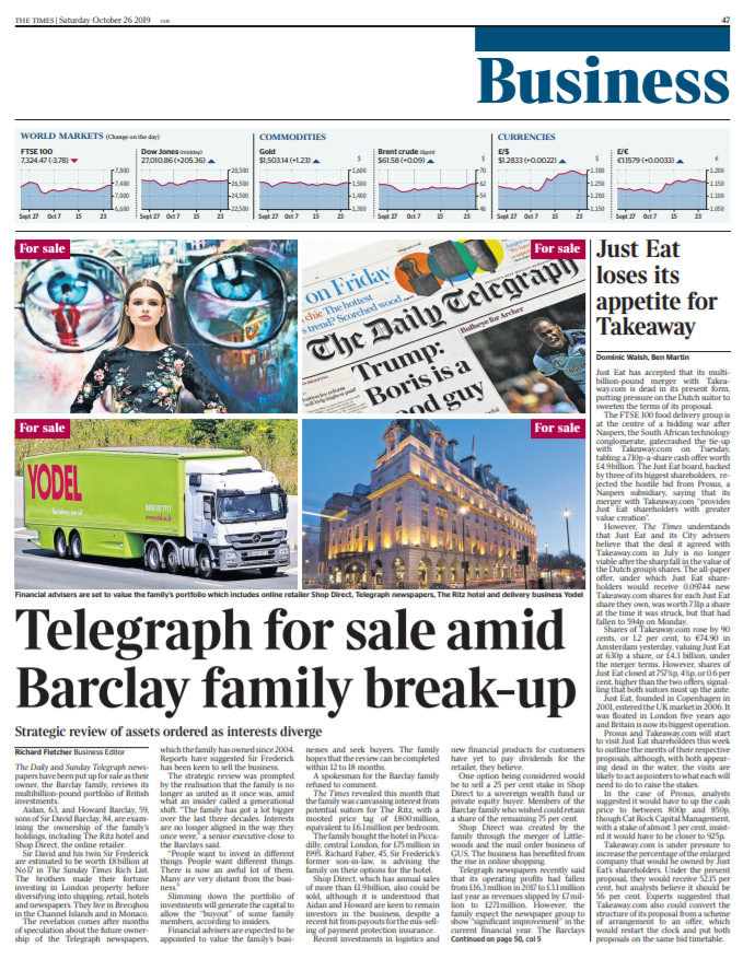fletcherr's tweet photo. π¨ Revealed: Telegraph newspapers put up for sale as Barclay family reviews its multibillion-pound portfolio of British investments #tomorrowspaperstoday via @TimesBusiness https://t.co/QXrUVLUYCH https://t.co/Mm6GE4AuWI