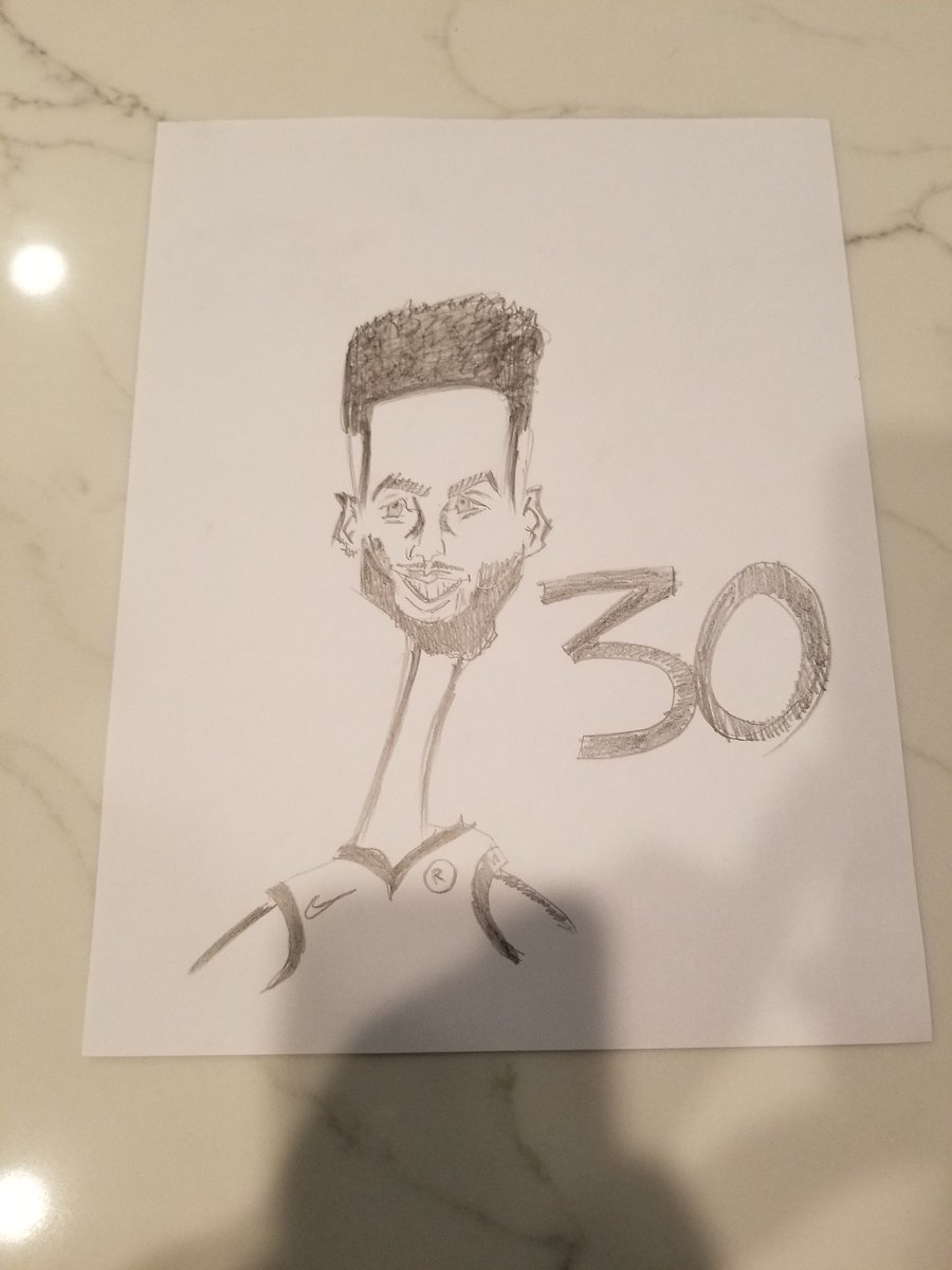 WReid4th's tweet photo. My 7yr old's caricature drawing last night of @StephenCurry30 @ayeshacurry couldn't wait for opening night!! #nba #NBATwitter #GoldenStateWarriors https://t.co/fTEzc4wFLM