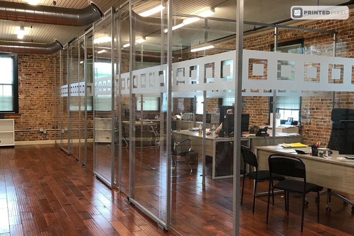 PrintedPixel's tweet photo. Custom privacy window film for ProStaff’s renovated office space in @ADGraphics_NA Etchmark. Etched Glass film offers an exciting array of possibilities for decorative and functional graphics on glass windows, doors and mirrors. https://t.co/hPmMQgIntI #printedpixel #southamboy https://t.co/RxSgWHI9Bq