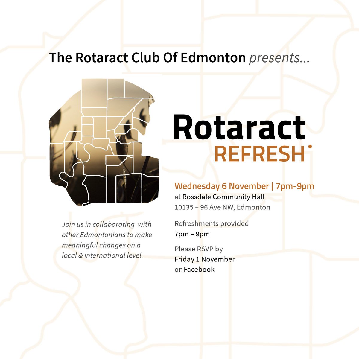 RotaractYEG's tweet photo. Have you RSVP'd yet? Can't wait to see you all! #volunteerYEG #Rotaract #climatechange #povertyelimination https://t.co/nf8jHH9CaA