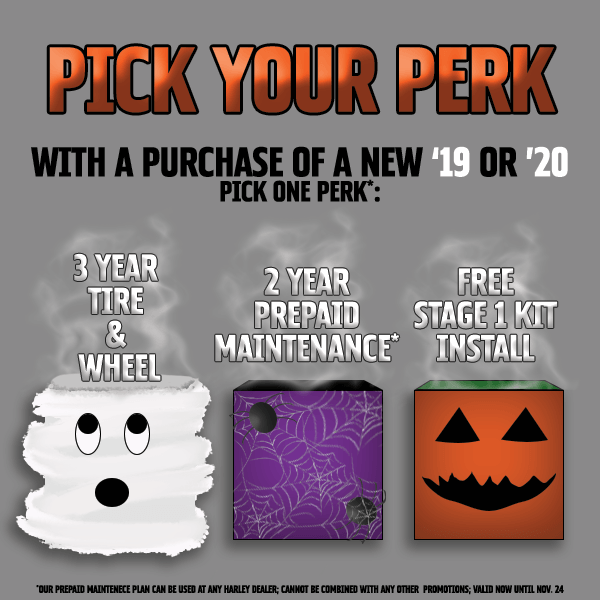 WoodstockHarley's tweet photo. It's treat or treat here at Woodstock Harley!
Pick your perk is back with the purchase of a new '19/'20
Check out our eligible inventory: https://t.co/kqHgqWsg5B
#pickyourperk #harleyperks #woodstockharley #harleydeals #tireandwheel #prepaidmaintenance #freestage1 #newharleydeal https://t.co/vfFEcolg1p