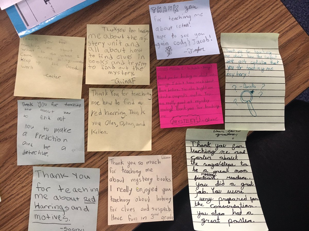 ReismanRoad's tweet photo. Celebrating the end of our mystery unit with our fifth grade friends! #tcrwp @TCRWP @brookside_opusd https://t.co/8rGFRBh3NA