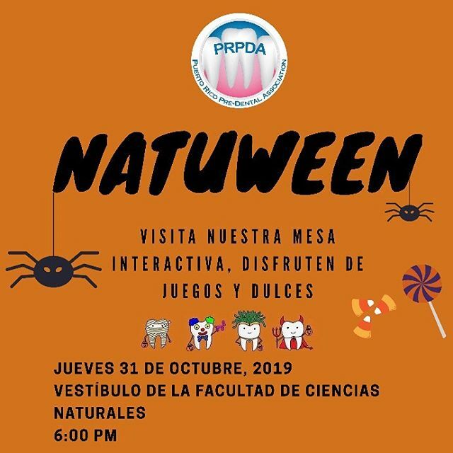 prpda_uprrp's tweet photo. 👻ATENCIÓN pre-dentales y público general 🎃 Queda 1 semana para el tan esperado NATUWEEN🧡🖤🕸 ¡Dense la vuelta por nuestra mesa jueves 31 de octubre @6pm y les prometemos un buen rato con juegos interactivos, dulces, fotos y buena compañía! https://t.co/Ql2sgMctCv https://t.co/kQJWXoD4Pl
