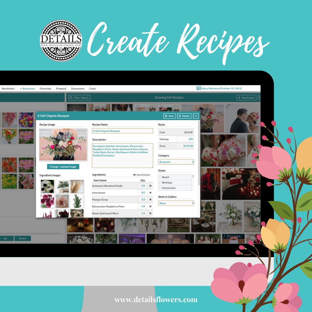 #FeatureFriday Details comes preloaded with over 800 items &amp; their costs, &amp; over 80 recipes for you to choose from! 💐 Or easily build &amp; customize your own recipe in the Recipe Gallery. Start your FREE 7-day trial today: hubs.ly/H0lsQqL0 #detailsflowers #florists #software