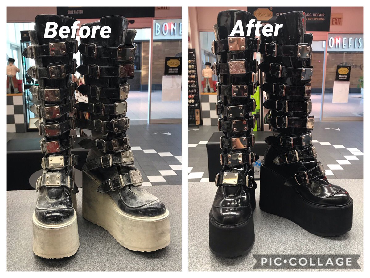 fastfeetde's tweet image. We steam cleaned these boots. Before and after desert dust boots. #boot #cleanboot #bootcleaner #playadust #desertdust #steampunk #burningman #platformboots @fastfeetshoerepairde @theconcordmall