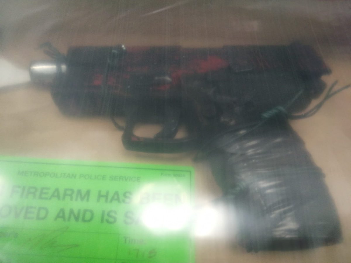 MPSHackney's tweet photo. Great stop and search result between Response Team D & Safer Transport colleagues. Two males detained and located in their vehicle was this. Arrested for numerous offences including possession of a firearm with intent to endanger life, failing to stop and wanted for burglary https://t.co/CfVsOIX0f3