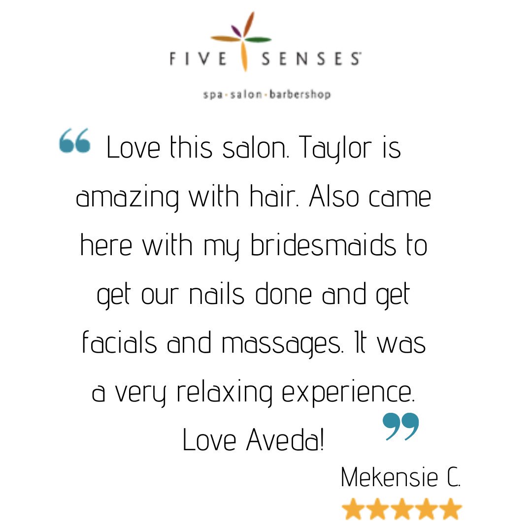 Love this review! Five Senses welcomes all of your bridal parties and specials events -- call (309) 693-7719 and  book today!

#fivesensespeoria #centralil #peoriail #fivesensessalonspa #grateful #aveda #avedalife #smellslikeaveda #review