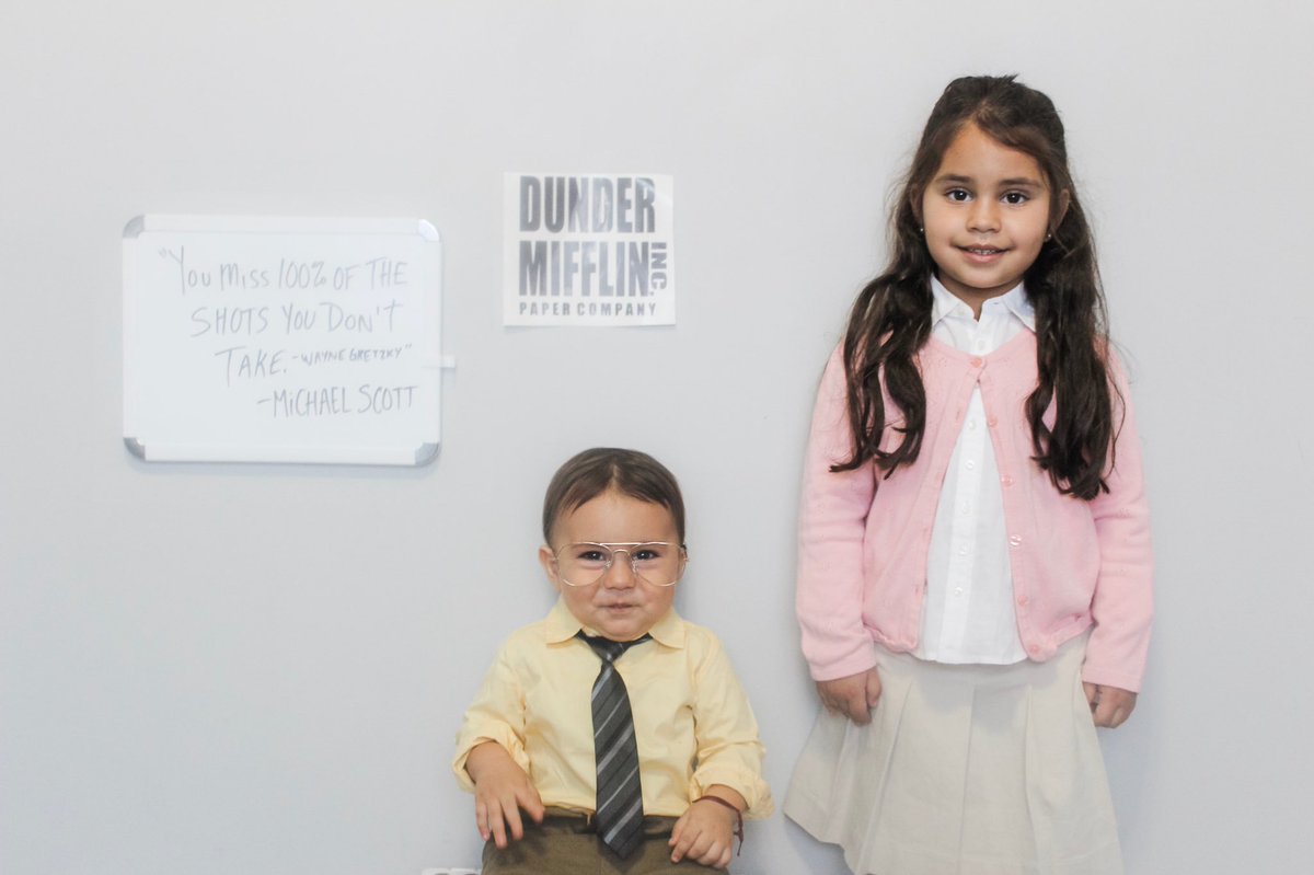 scarlymichelle's tweet photo. I’m having too much fun dressing up my kids every day, today’s costumes might be my favorite. #TheOffice https://t.co/JZDwkyfjmW