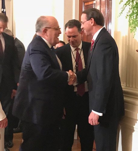 18. here is Rod Rosenstein with Rudy Giuliani, in July 2018,when Trump had just nominated Brett Kavanaugh for the Supreme Court.are these guys friends or foes?.