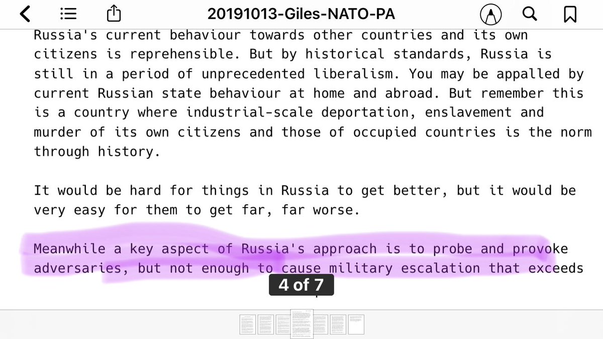 18/ PROBE AND PROVOKE: “A key aspect of Russia’s approach is to probe and provoke adversaries, but not enough to cause military escalation.”- @KeirGiles