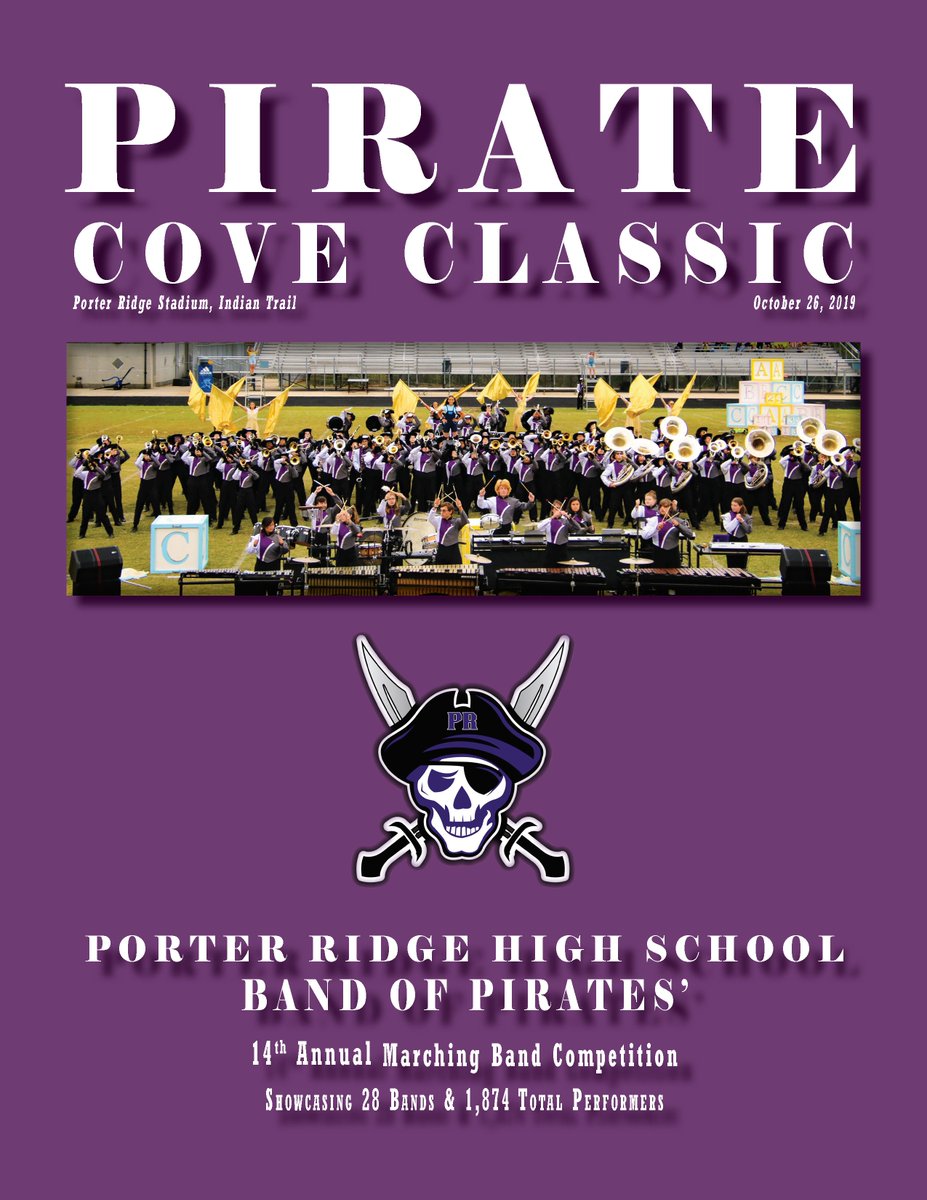 Porter Ridge Band (@porterridgeband) on Twitter photo Hope to see you tomorrow <a href="/PorterRidgeHSNC/">Porter Ridge High School</a> for our 14th Annual Pirate Cove Classic-see 28 Bands & 1,874 amazing musicians. Opening ceremony at 9 am, your <a href="/PorterRidgeBand/">Porter Ridge Band</a> performs at 5:25. <a href="/prhs_athletics/">Porter Ridge Athletics</a> <a href="/PRHSCheer/">Porter Ridge Cheer</a> <a href="/Piratestuco/">PRHS STUCO</a> <a href="/PorterRidgeFB/">Porter Ridge Football</a> <a href="/AGHoulihan/">Andrew G. Houlihan</a> @UCPS_MonroeNC Hope to see you tomorrow <a href="/PorterRidgeHSNC/">Porter Ridge High School</a> for our 14th Annual Pirate Cove Classic-see 28 Bands & 1,874 amazing musicians. Opening ceremony at 9 am, your <a href="/PorterRidgeBand/">Porter Ridge Band</a> performs at 5:25. <a href="/prhs_athletics/">Porter Ridge Athletics</a> <a href="/PRHSCheer/">Porter Ridge Cheer</a> <a href="/Piratestuco/">PRHS STUCO</a> <a href="/PorterRidgeFB/">Porter Ridge Football</a> <a href="/AGHoulihan/">Andrew G. Houlihan</a> @UCPS_MonroeNC