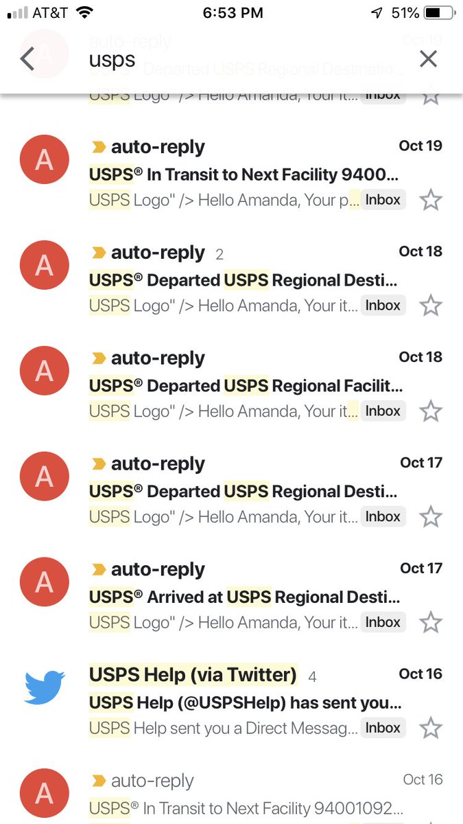 AmandaWar's tweet photo. @USPSHelp tomorrow my package is 14 days late. Every day I get at least one notification that it’s departed and on its way to destination. Is this normal? I feel like it is lost? https://t.co/qj6wtEIeFJ