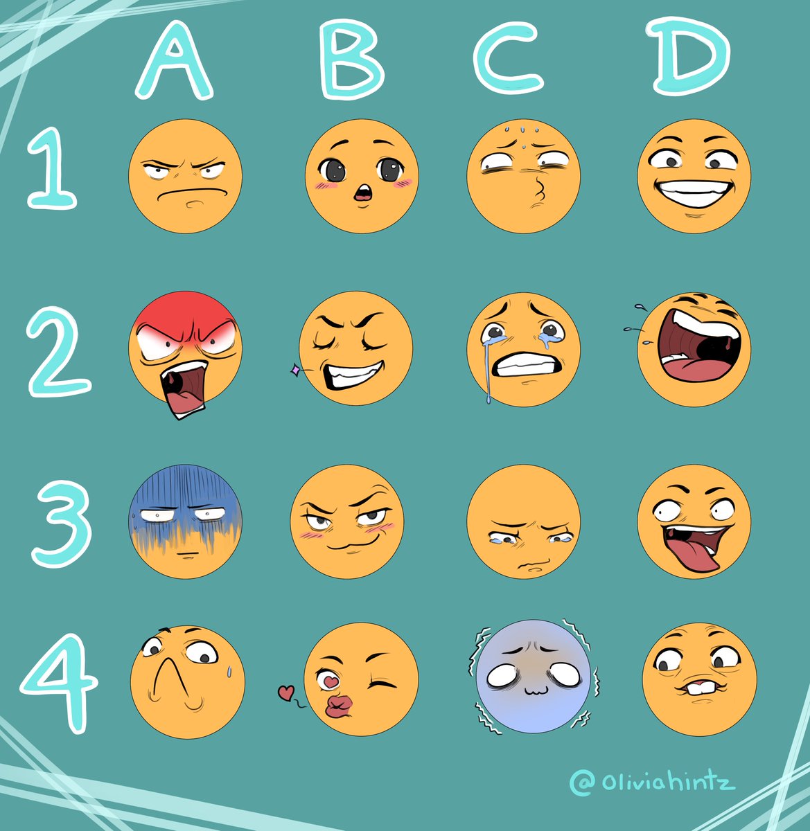 oliviahintz's tweet image. Made one of those expression roulette charts for anyone who would like to use! #expressionchart #practice #facialexpression