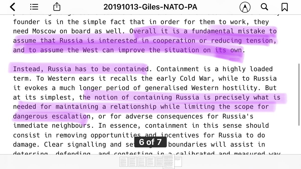 27/ LIMITING ESCALATION: “Containment is a highly loaded term..but at its simplest, the notion of containing Russia is precisely what is needed for maintaining a relationship while limiting the scope for dangerous escalation.”- @KeirGiles