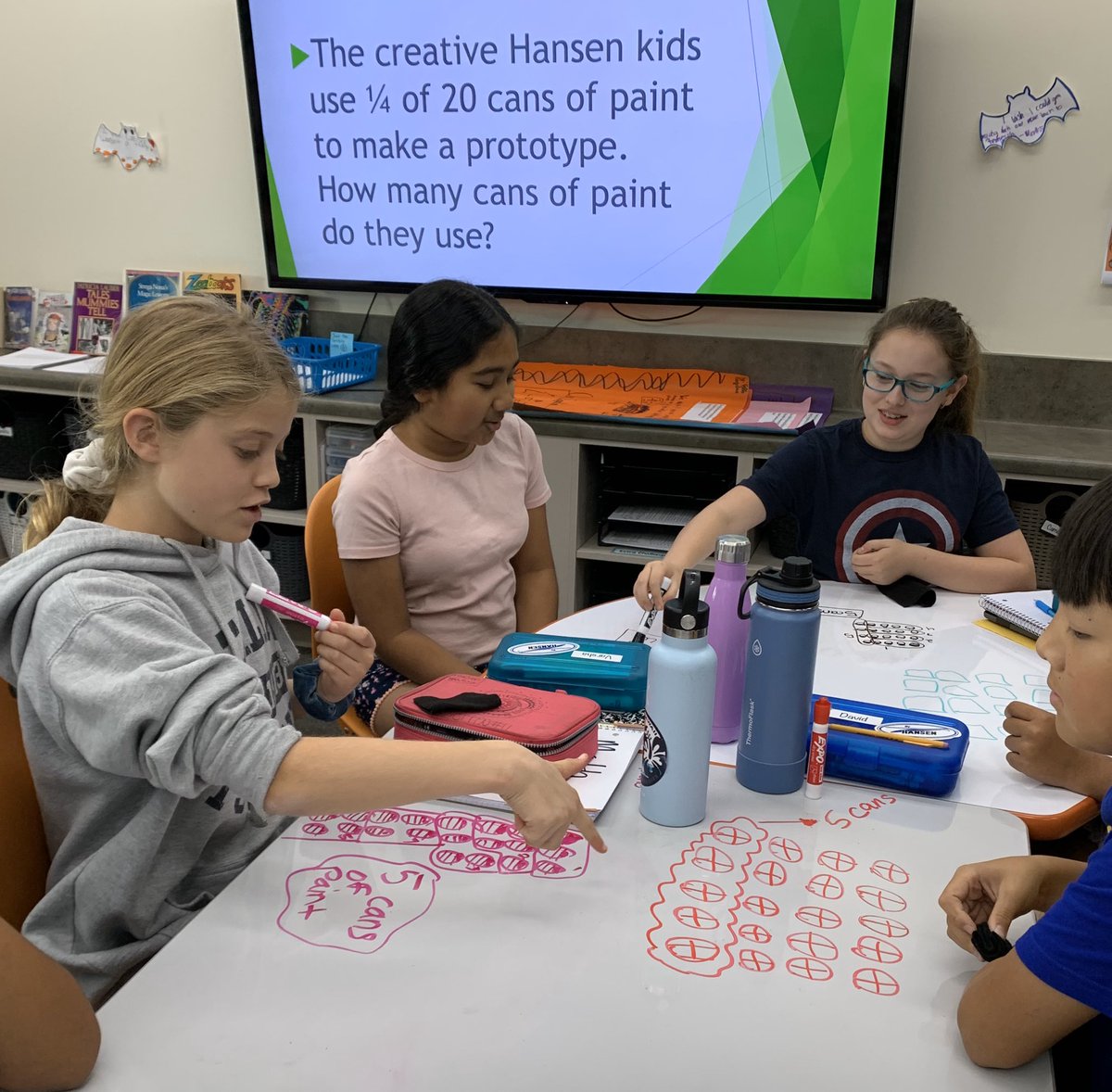MrsHansenEDU's tweet photo. How might YOU help a second grader solve this paint dilemma? #ShareYourThinking #MakeSenseOfTheMath #MoreThanOneWayToSolveAProblem #CGI #DescribeWhatsThere #Hansen5th #SycRidge #DMUSD https://t.co/ZsmA1pmkVd