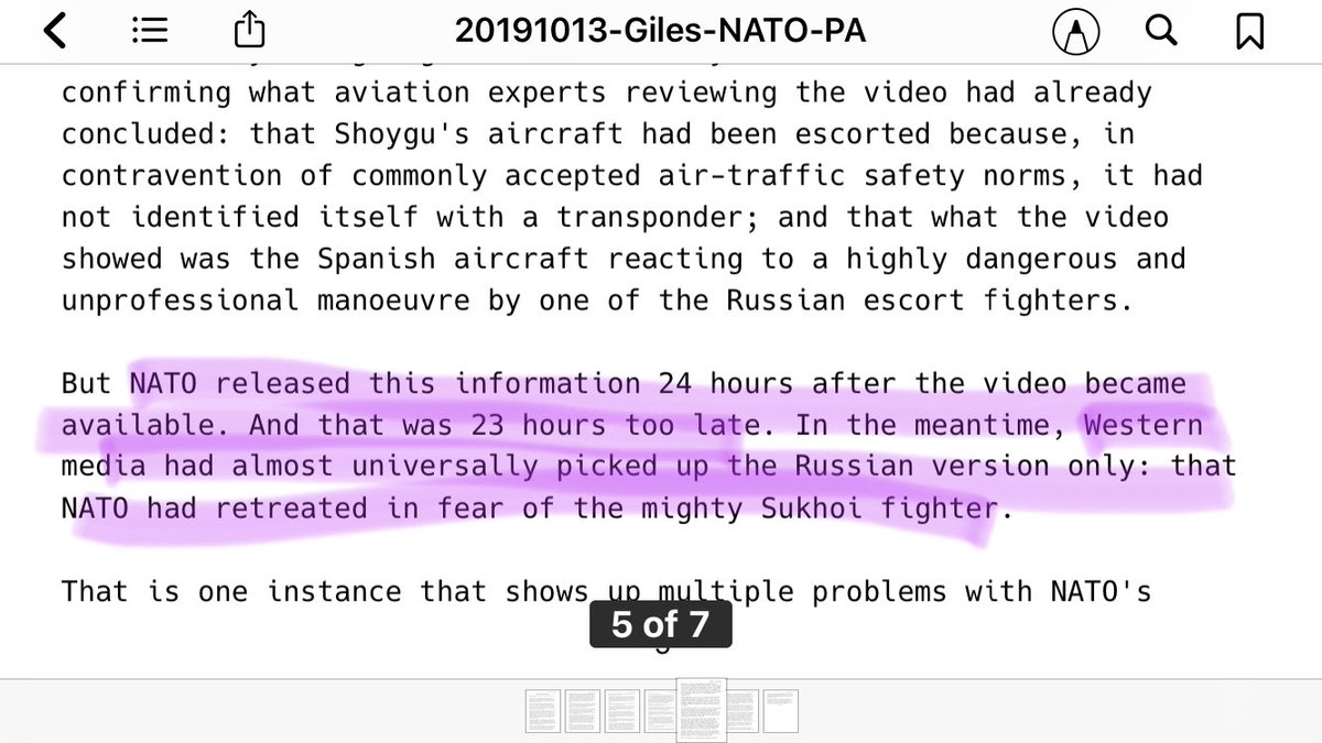 23/ DISINFORMATION: “NATO released this information 24 hours after the video became available. And that was 23 hours too late. In the meantime, Western media had almost universally picked up the Russian version only: that NATO had retreated in fear of the mighty Sukhoi fighter.”