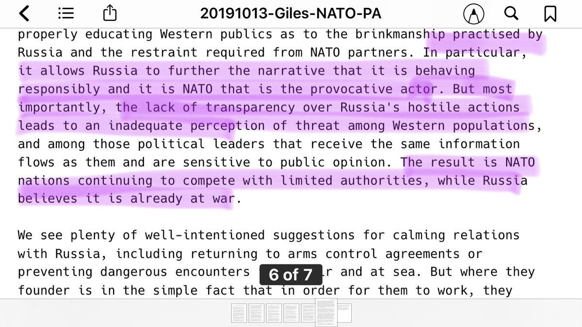 24/ INADEQUATE THREAT PERCEPTION: “The lack of transparency over Russia's hostile actions leads to an inadequate perception of threat among Western populations.”