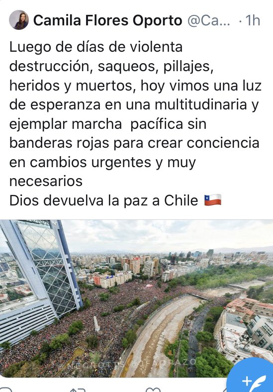 La derecha primero ninguneó la protesta; después la criminalizó; más tarde la reprimió; van 19 muertos y nos quieren hacer creer que la gente en la calle apoya su gobierno y escasas propuestas. Abusan hasta de la historia presente del pueblo! No entienden y nunca entenderán!