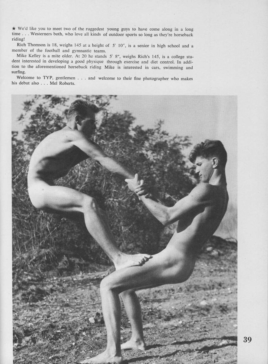creatureblackl1's tweet photo. Mike Kelly (on left in first photo) and Rich Thompson [Photos by Mel Roberts] Los Angeles, 1962 #melfortune #jrome #calmodels #vintagemen #gaymen #vintagegay #nakedmen #nakedgay #gay #balls https://t.co/L9swt4unqK