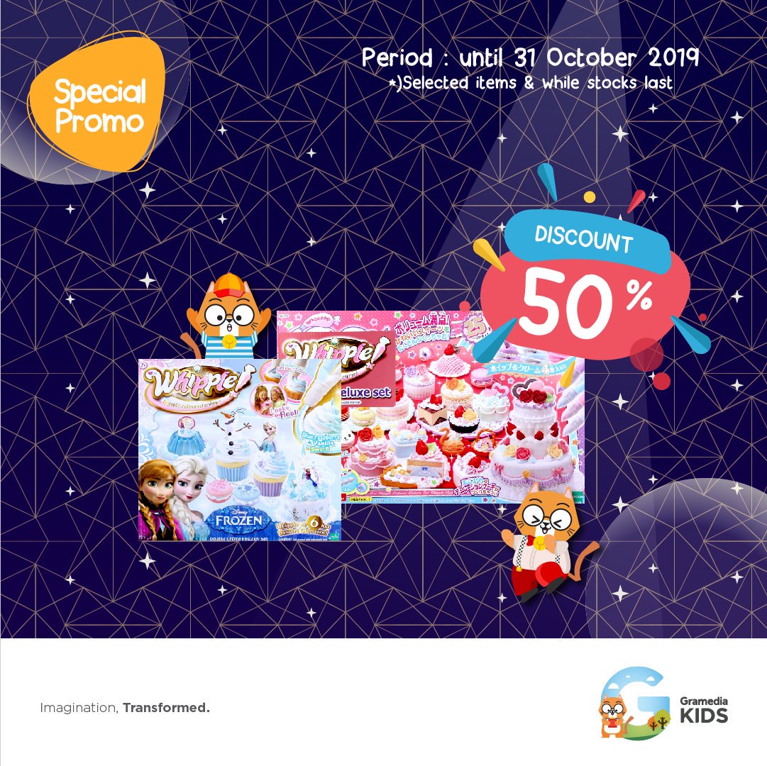 Gramedia_Kids's tweet photo. Special Promo!

Sahabat Doru yg suka mainan Whipple ada penawaran spesial loh
Ada varian frozen dgn diskon 50% nih😊
Ada varian lain yg diskon 40% dan 30% juga

Yuk dapatkan diskon spesial ini hanya di Gramedia Kids!😄
#promo 
#diskon 
#diskonmainan 
#whipple
#mainan
#frozen https://t.co/5xK2dVgFRr