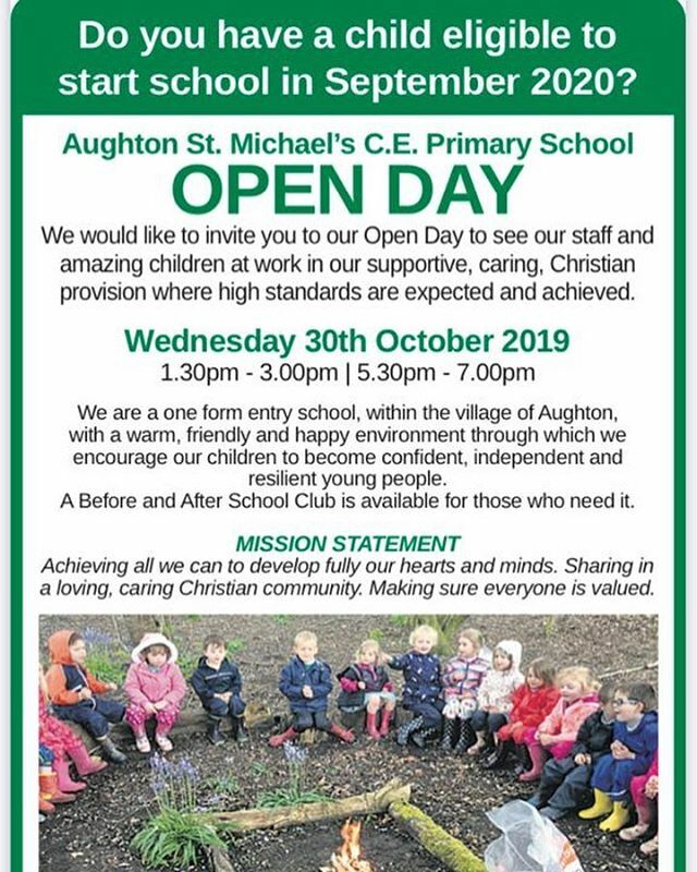 🌟Aughton St. Michael’s Primary School Open Day🌟
Do you have a child eligible to start school in September 2020? If you do, put this date in your diary
.
.
Wednesday 30th September 2019
.
.
1.30pm - 3.00pm | 5.30pm - 7.00pm
.
.
#primaryschools #starti… ift.tt/360l3ts