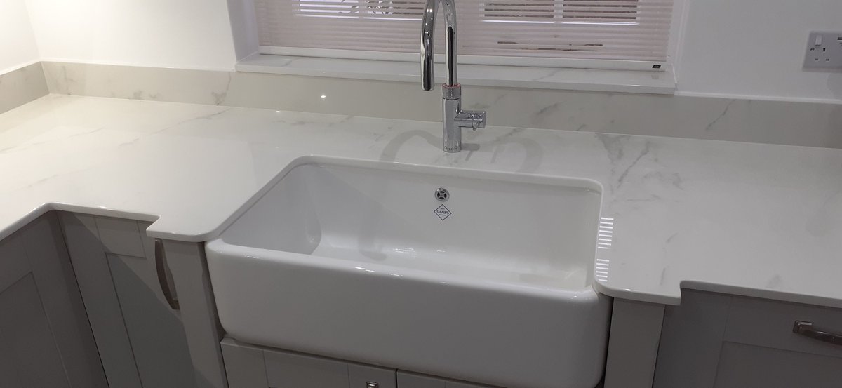 Quooker Flex tap in Dekton XGloss Tundra tops with a Shaws Butler sink in a Mereway kitchen installation from the team @Stortfordkitch1