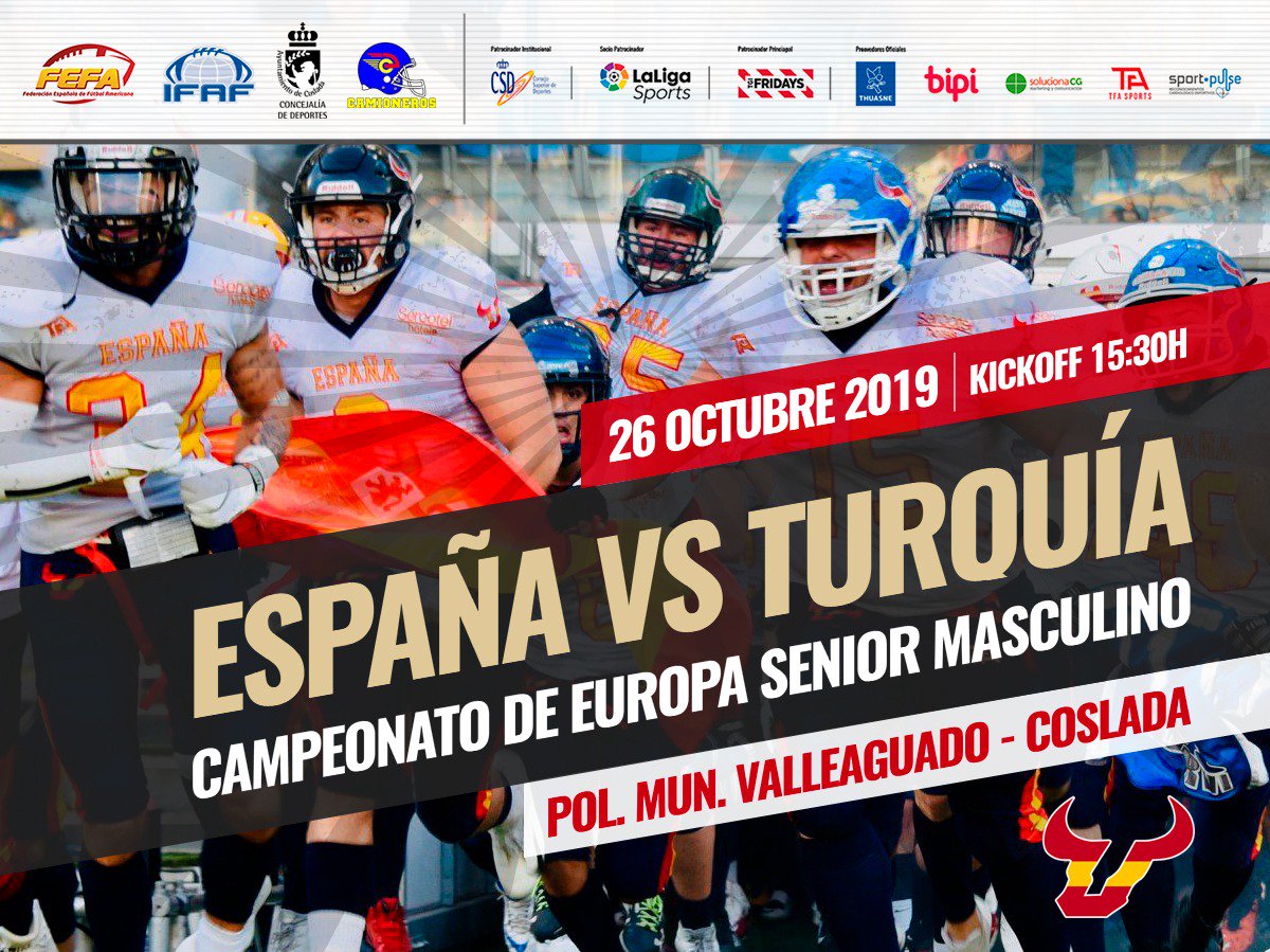 🏈GAME DAY🏈
ESPAÑA🇪🇸 🆚️ 🇹🇷TURQUÍA
A las 15.30h en el Pol. Valleaguado Coslada, la entrada es Gratuita y también se puede seguir en directo a través de #LaLigaSportsTV 
#AmericanFootball #EnjoyFutbolAmericano #football #TeamEsp