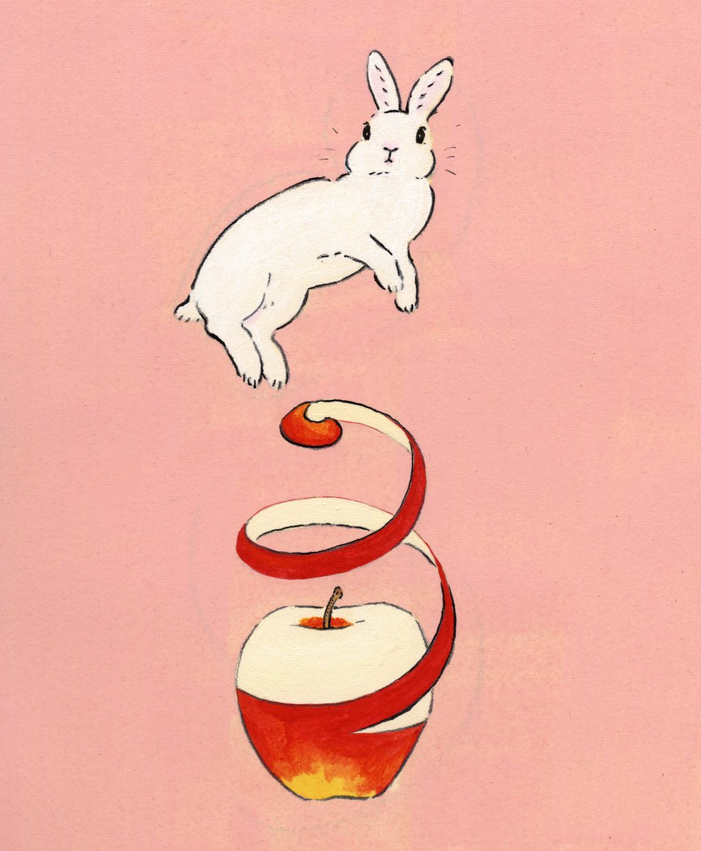 no humans rabbit pink background food simple background fruit apple  illustration images