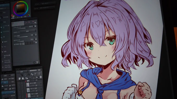 今日のカラオケお絵描きはここまで髪が好みの感じで描けたのでとりあえず満足さん 