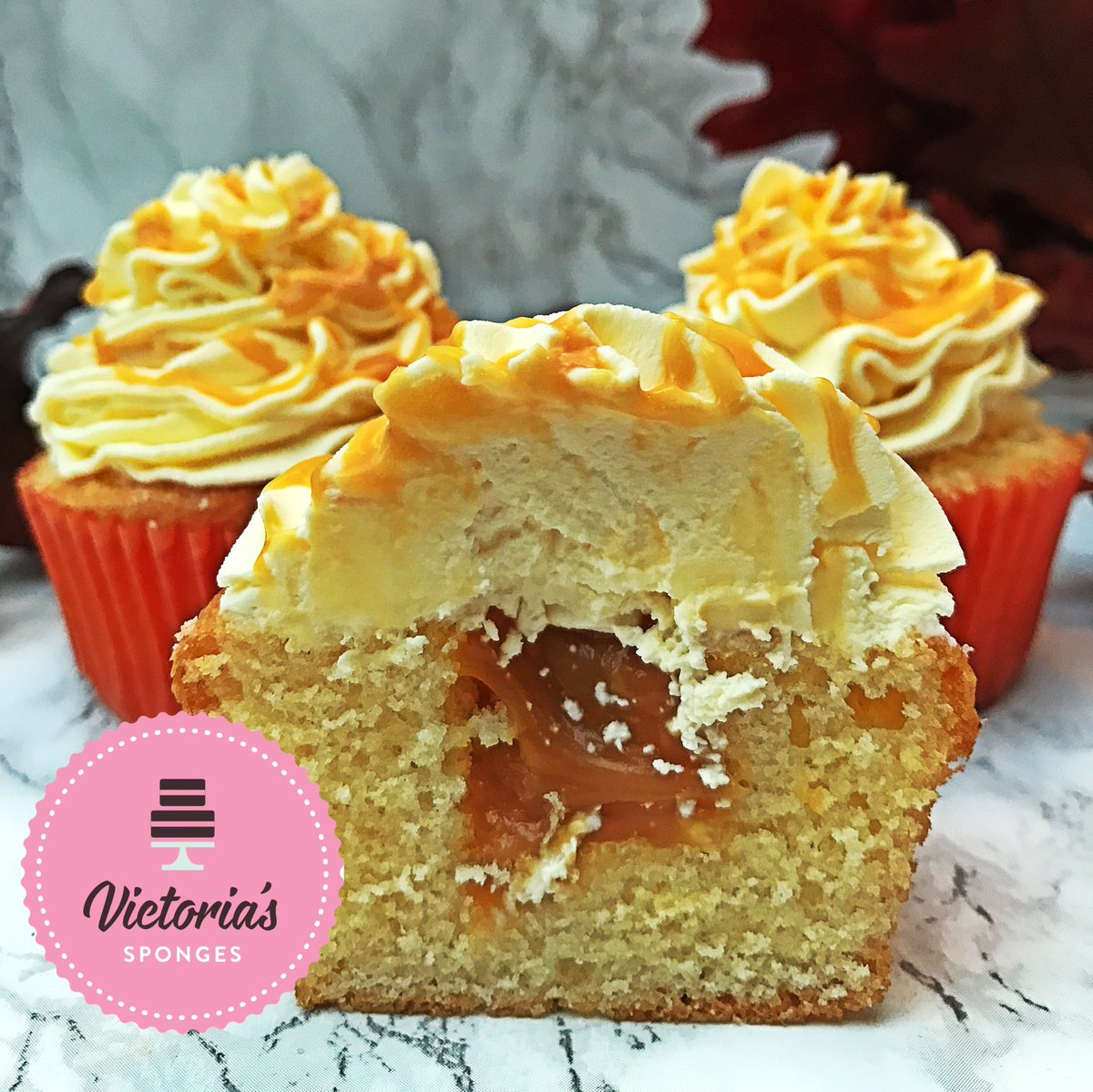 VicSponges's tweet photo. Just in case you were in any doubt, the best way to eat pumpkin spiced #cupcakes is with a salted caramel centre 🤤🧁 #pumpkinspice #saltedcaramel https://t.co/a1pcdgzq1T