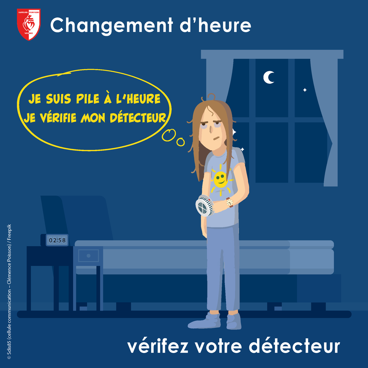 Passage à l'#heuredhiver ❄. Cette nuit, #changementdheure ! À 3h00 du matin, il sera 2h00.
Profitez-en pour changer les piles de votre #détecteur de #fumée.
PS : Si vous n’avez pas le courage de vous lever à 3h00 pile pour vérifier vos détecteurs, on ne vous en voudra pas 😉