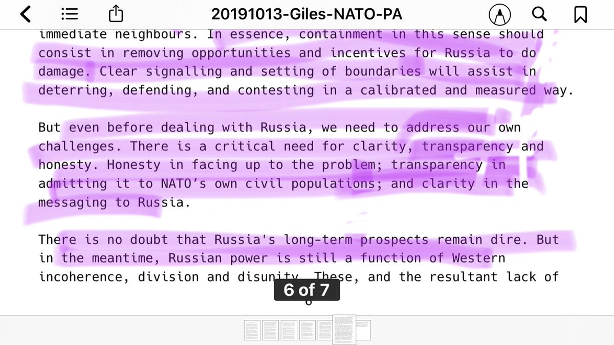 29/ ”Even before dealing with Russia, we need to address our own challenges. There is a critical need for clarity, transparency and honesty. Honesty in facing up to the problem; transparency in admitting it to NATO’s own civil population—and clarity in the messaging to Russia.”