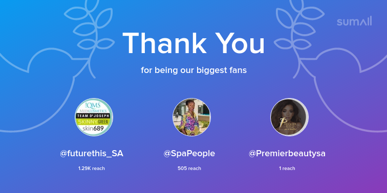 ProBeautyZA's tweet photo. Our biggest fans this week: futurethis_SA, SpaPeople, Premierbeautysa. Thank you! via https://t.co/FP3ruNAeOC https://t.co/To9yYOBMWC