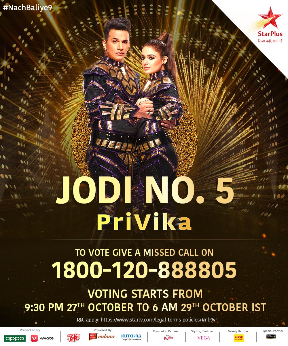 Give a missed call to save Jodi No. 5 #PriVika!

#NachBaliye9, Sat-Sun at 8pm on StarPlus and Hotstar: bit.ly/NachBaliye9

T&amp;C apply: startv.com/legal-terms-po…

<a href="/princenarula88/">Prince Narula</a> <a href="/yuvikachoudhary/">Yuvika Chaudhary</a>