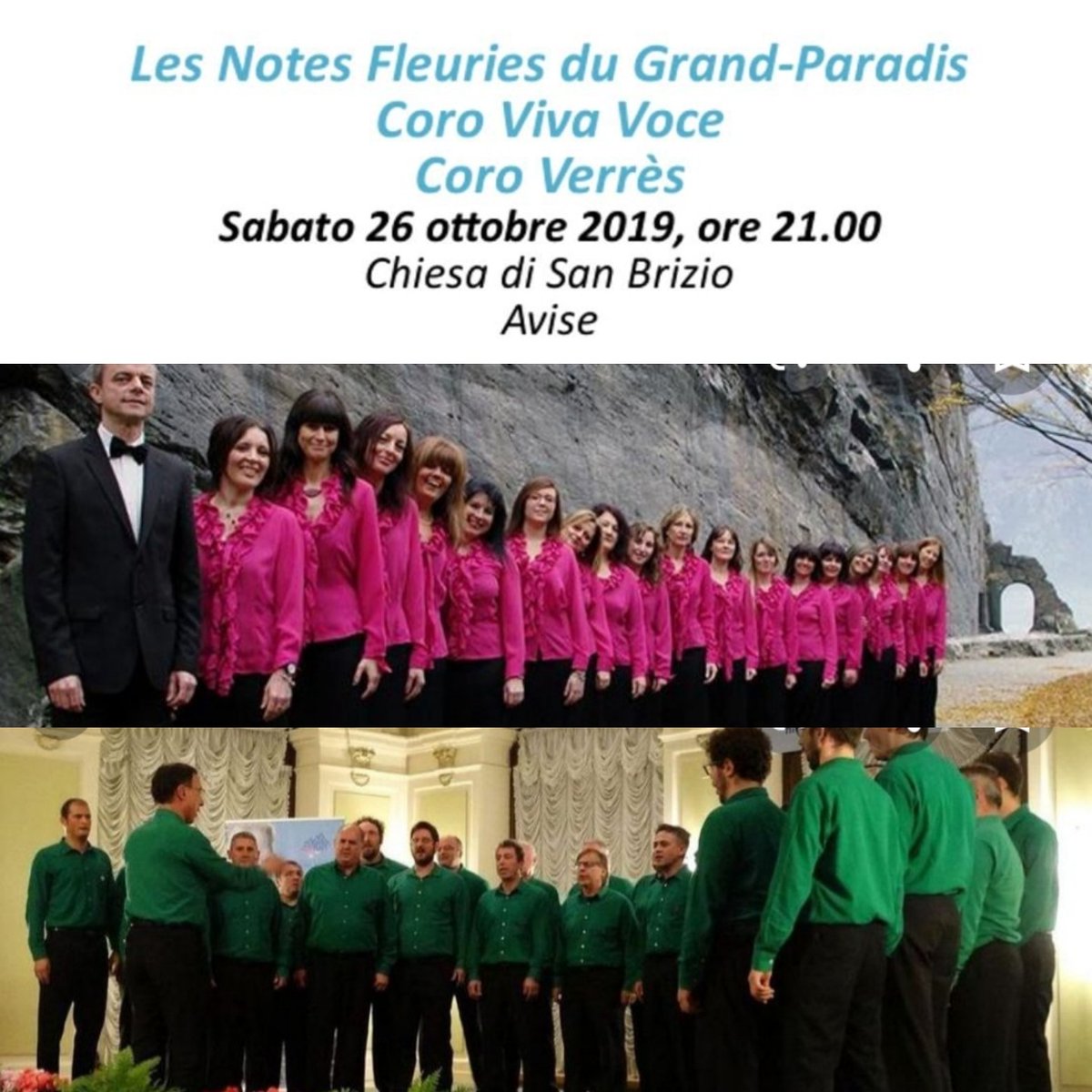 NotesFleuries's tweet photo. #Stasera ad #Avise un concerto da #nonperdere per celebrare i #20anni.
I #Cori #VivaVoce e #Verres proporranno suggestivi #brani #polifonici all'interno della chiesa parrocchiale. 😉🎵🎶 https://t.co/yCOQoq1Gyw