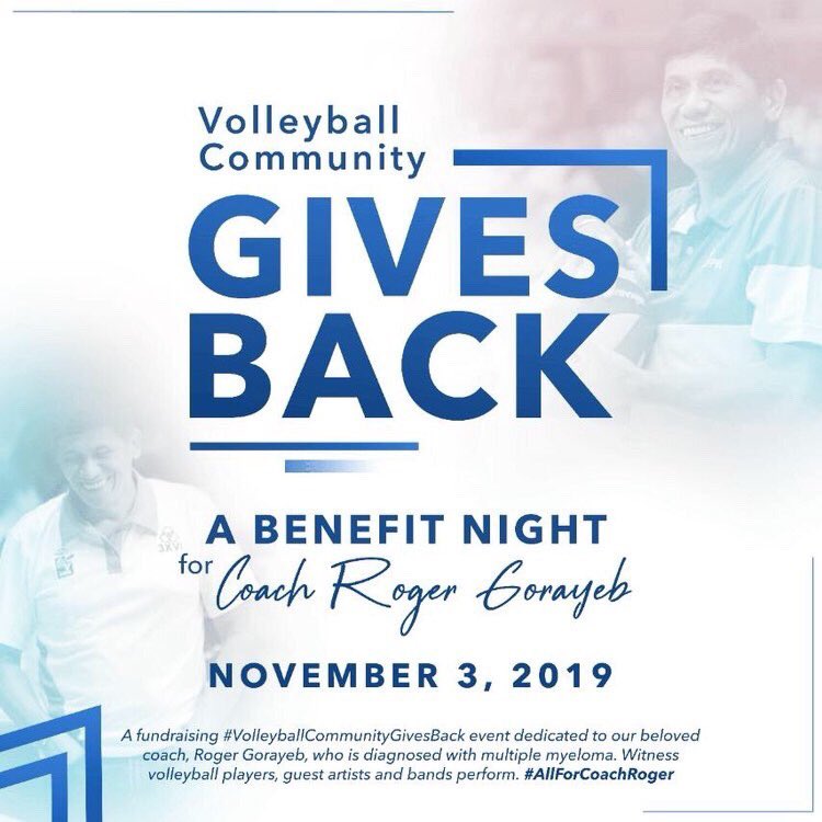 ladybeast05's tweet photo. NOVEMBER 3, 2019

Dance, jam and sing along with your friends and family! Watch guest artists and your favorite volleyball players, like Alyssa Valdez, Sisi Rondina, and Gretchen Ho &amp; more perform live! Watch out for more details. 

#VolleyballCommunityGivesBack
#AllForCoachRoger https://t.co/lBgBEDX99L