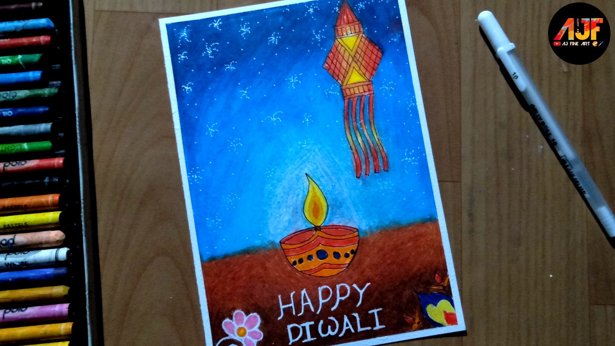 Diwali Drawing Easy for Beginners Step by Step in Color Pencil - YouTube