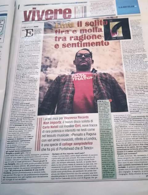 ViceversaRec's tweet image. Prima pagina su #vivere di @lasiciliait per Erri e il suo nuovo disco

#erri #viceversarecords #nonimporta #nuovoalbum #bestjobintheworld