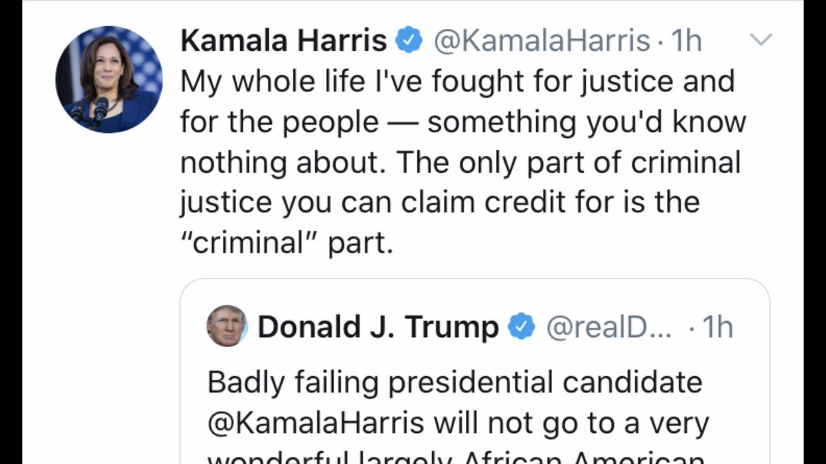 Glory On Twitter Kamala Harris Was Right Again And Justice Is In The Ballot She Is The Anti Trump And His Karma Imagine Trump Being Defeated By A Black Woman It Will Cause