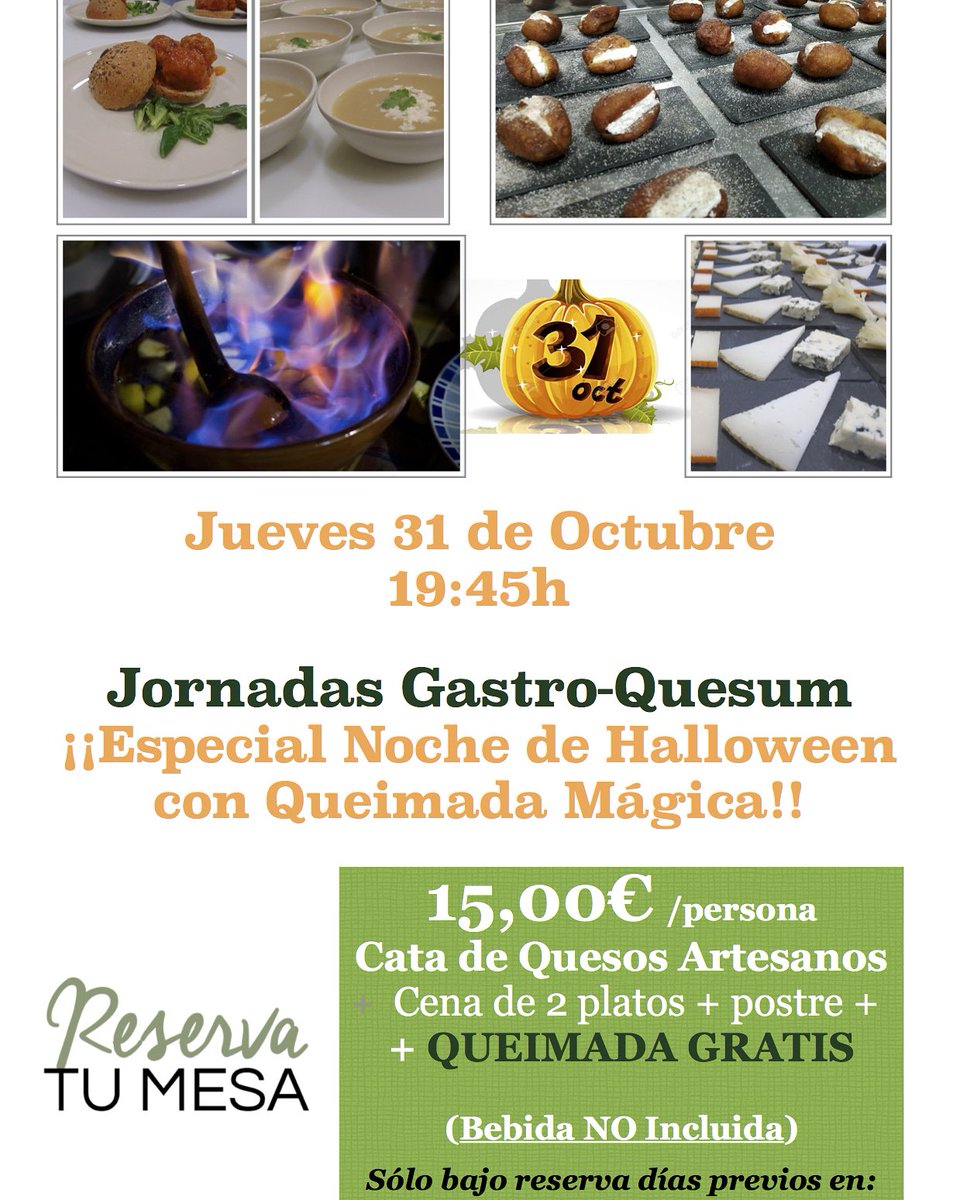 Jornadas Gastro-Quesum del 31 de Octubre a las 19:45h, incluirá QUEIMADA GRATIS para todos los que disfruten de la jornada gastronómica. Queimada guiada de manera especial y divertida
Reserva tu mesa y #vivetuexperienciaquesum
☎️ 986 415 315 
📲 630 938 399 (WhatsApp)