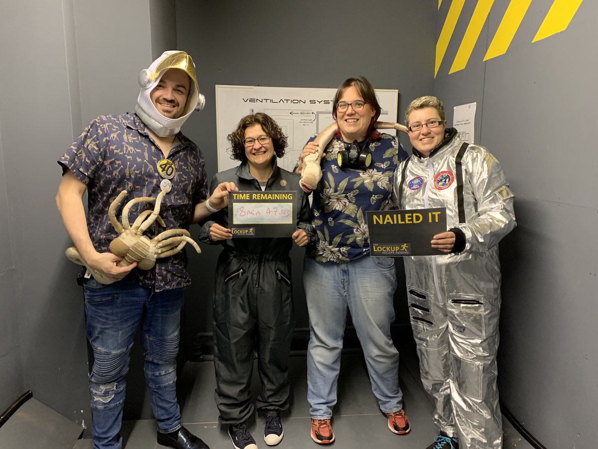 UseTheDoorstop's tweet photo. Today played #DeepSpaceBrig @TheLockupER - and escaped with just over 8 mins left 💪

A challenging room with a strong ‘science’ feel with new experiences for our escape team! A great way to celebrate @SP_Collis 40th birthday 👨🏻‍🦳

#UseTheDoorstop #FastandCurious #EscapeRoom https://t.co/hZ9sz9MNMC
