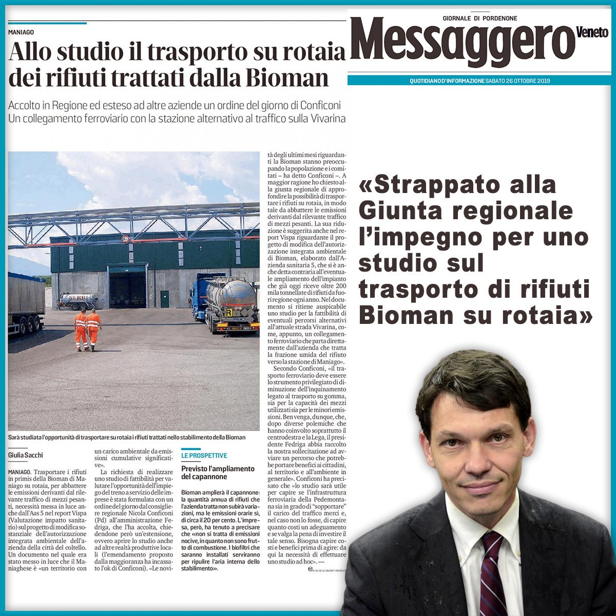 Un altro impegno per l'ambiente. Strappato alla Giunta regionale l’impegno per uno studio sul trasporto di rifiuti Bioman su <a href="/niconfic/">Nicola Conficoni</a>