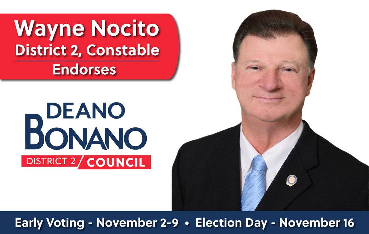 "Deano is a true public servant. His time as a firefighter and reserve police officer proves his commitment to his community." - Wayne Nocito, District 2 Constable. To find out more about why Constable Nocito stands with Bonano, visit buff.ly/2LBRsQi #ElectDeanoBonano